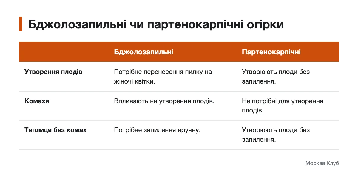 Порівняння бджолозапильних і партенокарпічних огірків за потребою в запиленні