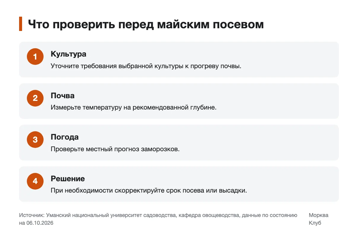 Последовательность проверки условий перед посевом овощей в мае