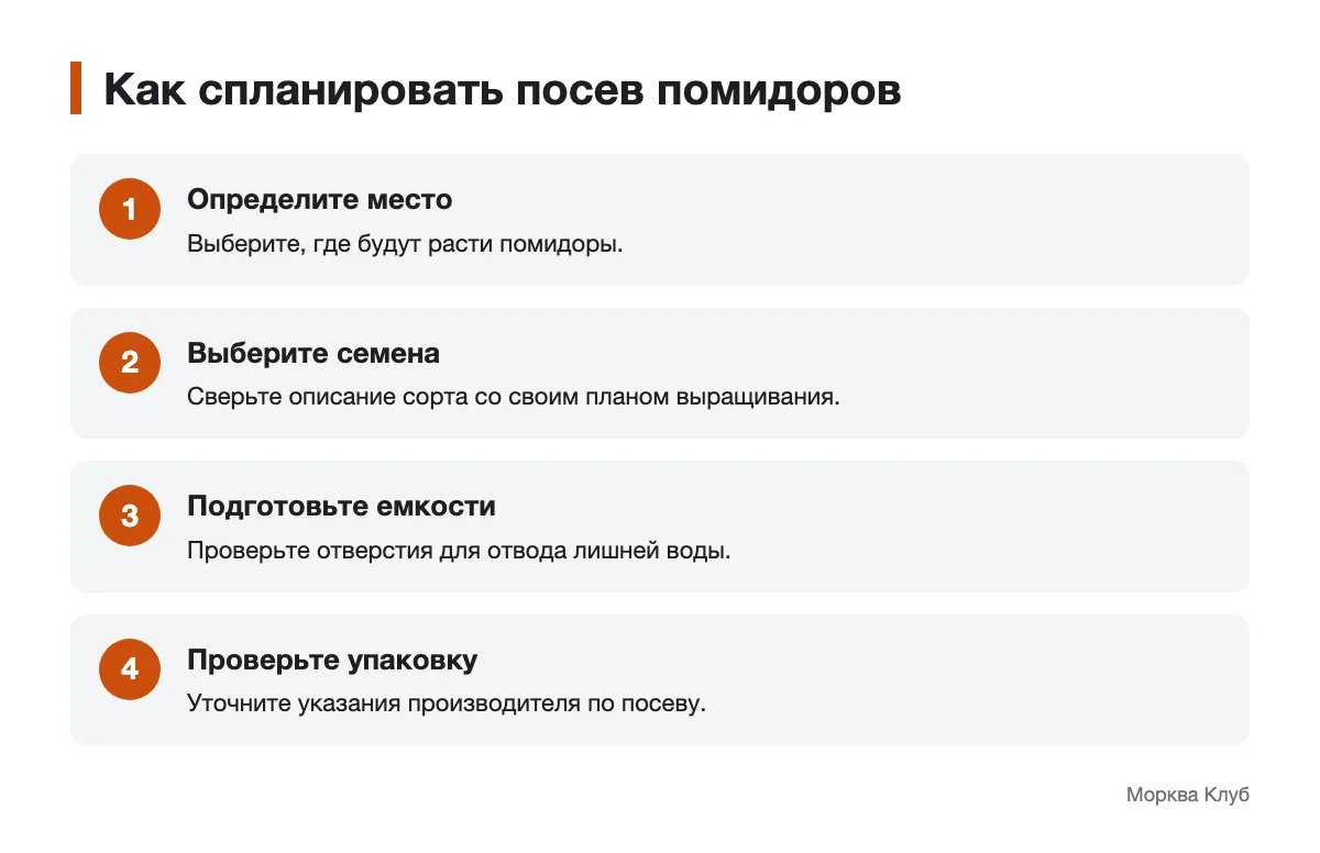 Последовательность планирования посева томатов Схема подготовки к посеву помидоров